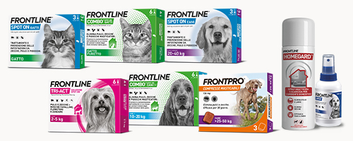 Prodotti Frontline: Frontline Spoton, Frontline Combo, Frontline Tri Act, Frontpro, Frontline Homeguard...